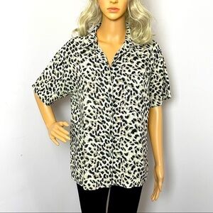 Vintage Women's 100% Silk Animal Print Button-Down Top, Size Medium